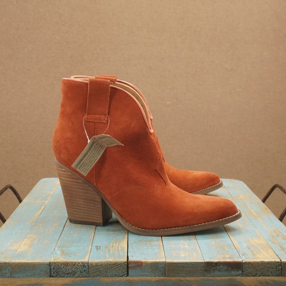 Dingo Womens Flannie Western Ankle Boots Size 11 M Rust Red Suede Pointed Toe